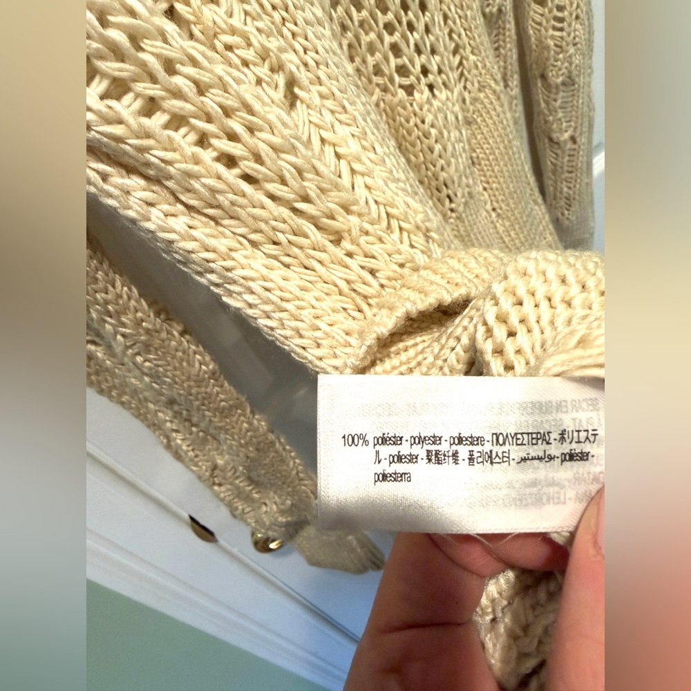 Zara Womens Open Knit Crochet Sweater Size Small Ivory Cream Oversized Boho Cozy - Picture 4 of 5